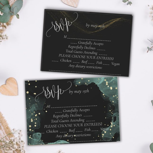 Cartons Réponse Mariage élégant bleu, vert, or (Créateur téléchargé)