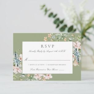 Cartons Réponse Mariage Élégant Bordure Florale Aquarelle Sauge