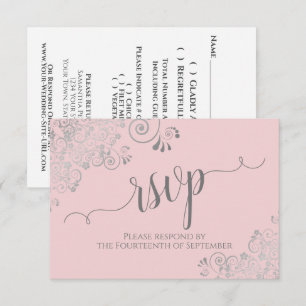 Cartons Réponse Mariage élégant calligraphié rose et gris avec des