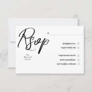 Cartons Réponse Mariage Élégant Classique Calligraphié Noir et Bla