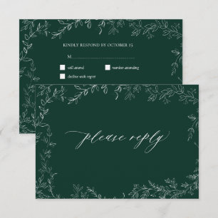 Cartons Réponse Mariage Elégant de la feuille Emerald Green modern