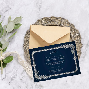 Cartons Réponse Mariage Élégant de Luxe Bleu Nuit et Argent