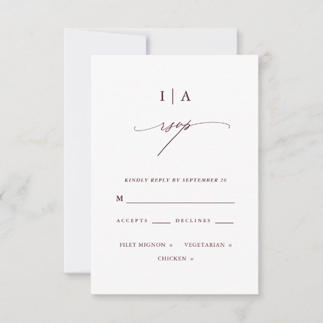 Cartons Réponse Mariage Elégant de Monogramme Burgundy et Blanc Rs (Devant)