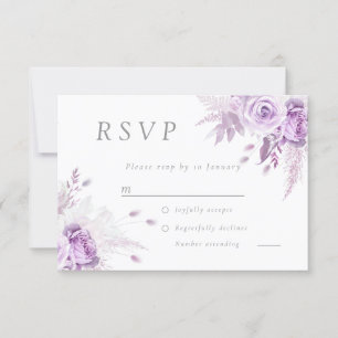 Cartons Réponse Mariage élégant de Roses de lavande violette