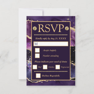 Cartons Réponse Mariage Élégant en Marbre d'agate Violet avec Pail