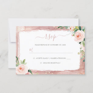 Cartons Réponse Mariage Élégant Enchanté Fleur Blush & Bordure