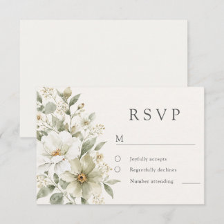Cartons Réponse Mariage Élégant Fleur Floral Aquarelle Sage et Ivo