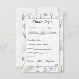 Cartons Réponse Mariage Élégant Floral Nordique Sarcelle Minimalis