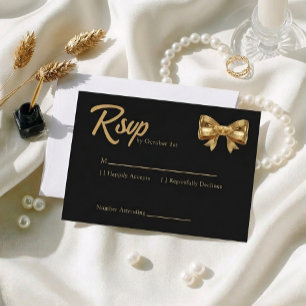 Cartons Réponse Mariage Élégant Luxe Noir et Ruban Doré