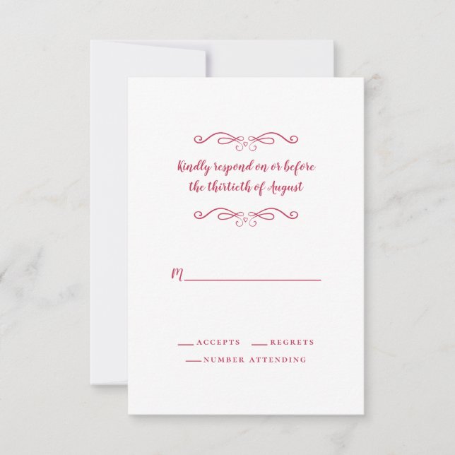 Cartons Réponse Mariage Élégant Magenta Rouge Blanc Formel Classiq (Devant)