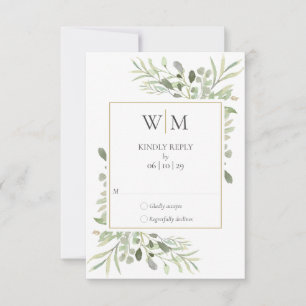 Cartons Réponse Mariage Élégant Monogramme Aquarelle Verdure
