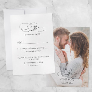 Cartons Réponse Mariage élégant photo moderne choix de repas Noms