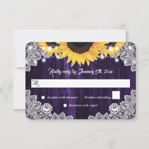 Cartons Réponse Mariage Élégant Rustique Fleur de Tournesol Bois V