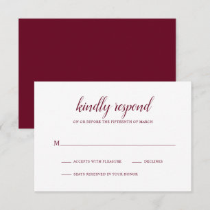 Cartons Réponse Mariage élégant simple en Bourgogne formelle
