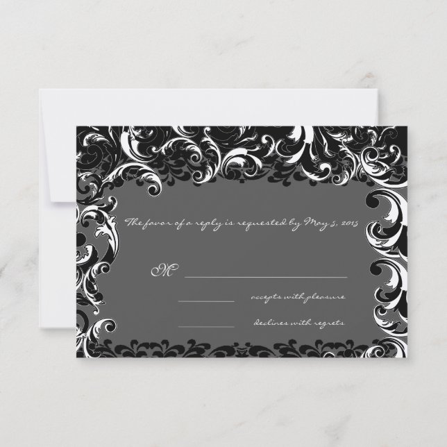 Cartons Réponse Mariage Élégant Tourbillon Noir et Blanc  (Dos)
