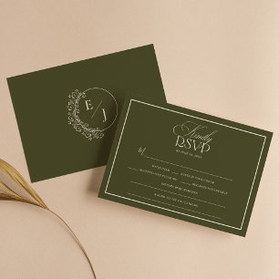 Cartons Réponse Mariage Élégant Vert Olive Ancien Argent