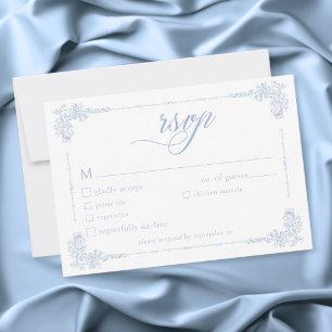 Cartons Réponse Mariage Élégant Vintage Baroque Bleu Poussiéreux