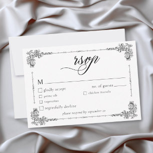 Cartons Réponse Mariage élégant vintage baroque noir et blanc