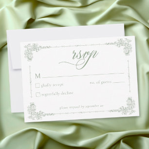 Cartons Réponse Mariage Élégant Vintage Baroque Vert Sauge