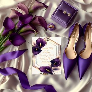 Cartons Réponse Mariage élégant violet et or Calla Lily