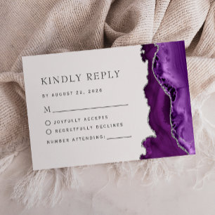 Cartons Réponse Mariage en Agate Argent Violet