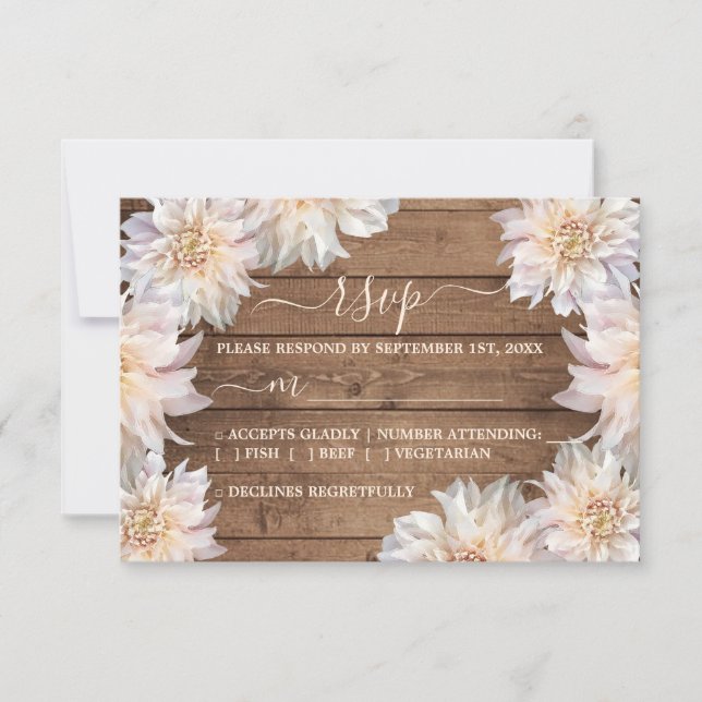 Cartons Réponse Mariage en bois rustique rose Dahlia (Devant)