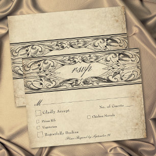 Cartons Réponse Mariage en cuir noir vintage jusqu'à la mort