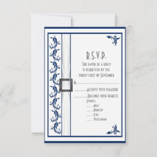 Cartons Réponse Mariage en dentelle bleu marine et blanc ordinaire
