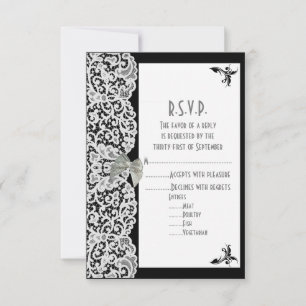 Cartons Réponse Mariage en dentelle noir et blanc R.S.V.P