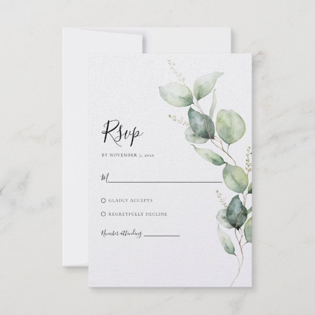 Cartons Réponse Mariage Eucalyptus aquarelle (Devant)