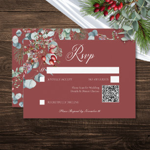 Cartons Réponse Mariage Eucalyptus aux baies de pin rouge