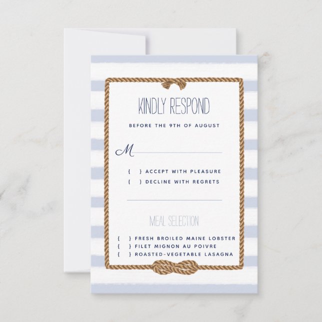 Cartons Réponse Mariage Événement à l'aquarelle Bleu Nautique & Bl (Devant)