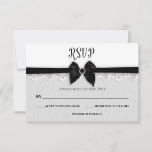Cartons Réponse MARIAGE, Faux Black Bow/Ruban/Épingle de bijoux, É