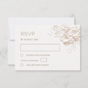Cartons Réponse Mariage Faux Papier Coupé Roses Ivoire