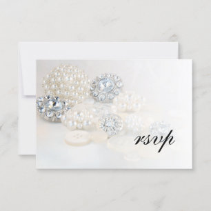 Cartons Réponse Mariage Faux White Pearl and Diamond Buttons