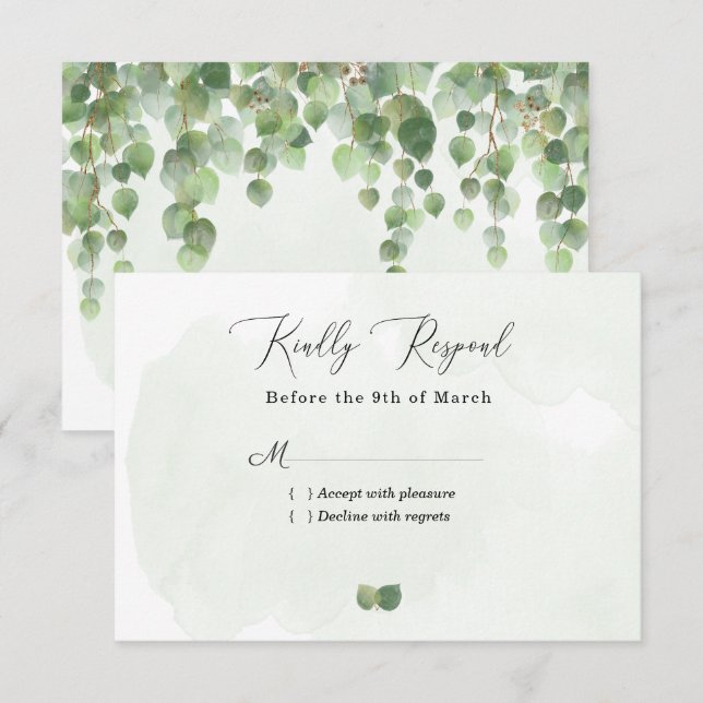 Cartons Réponse Mariage Feuille Eucalyptus Russe (Devant / Derrière)