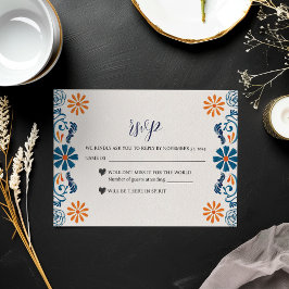 Cartons Réponse Mariage Fiesta mexicain bleu orange floral élégant
