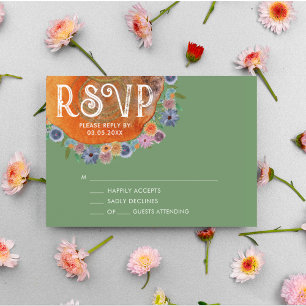 Cartons Réponse Mariage Fleur de Champ Bohème Aquarelle Vert Rusti