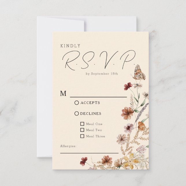 Cartons Réponse Mariage Fleur sauvage Boho (Devant)