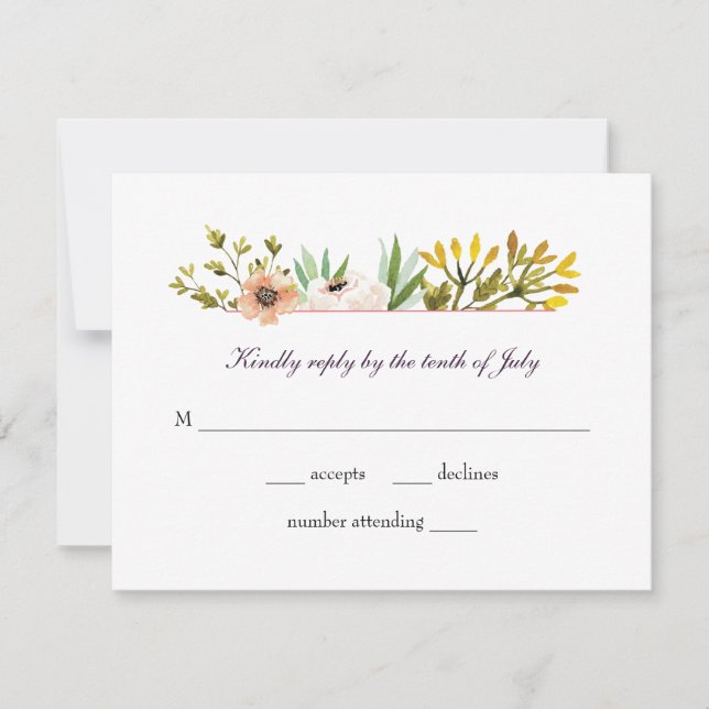 Cartons Réponse Mariage Fleur sauvage d'aquarelle moderne (Devant)