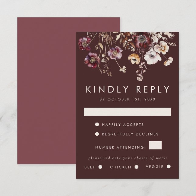 Cartons Réponse Mariage Fleur sauvage d'automne (Devant / Derrière)