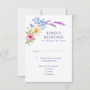 Cartons Réponse Mariage Fleur sauvage de couleurs vives