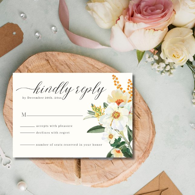 Cartons Réponse Mariage Fleur sauvage du jardin de printemps beige (Créateur téléchargé)