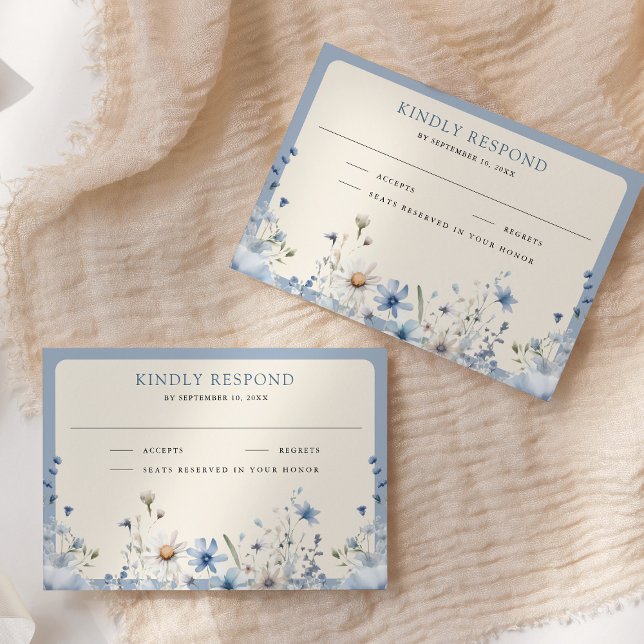 Cartons Réponse Mariage Fleur sauvage Dusty Blue Boho (Créateur téléchargé)