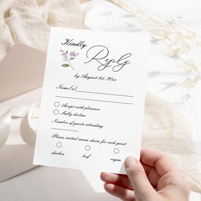Cartons Réponse Mariage Fleur sauvage moderne Lavender violet (Créateur téléchargé)