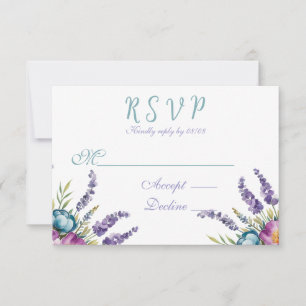 Cartons Réponse Mariage Fleur sauvage violet Turquoise