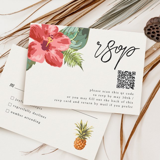 Cartons Réponse Mariage Fleur Tropicale et Code QR (Créateur téléchargé)
