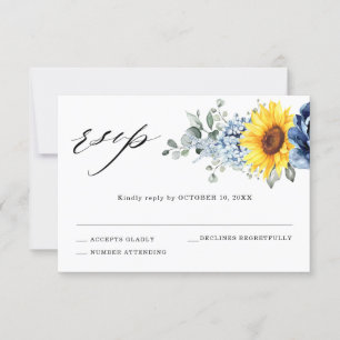 Cartons Réponse Mariage Fleuris Paon Slate Bleu Poussiéreux Tourne