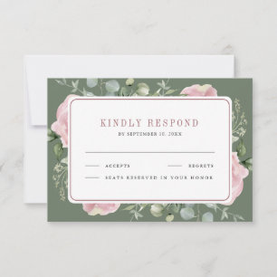 Cartons Réponse Mariage Fleurs de Eucalyptus Vert Sauge Rose Tendr