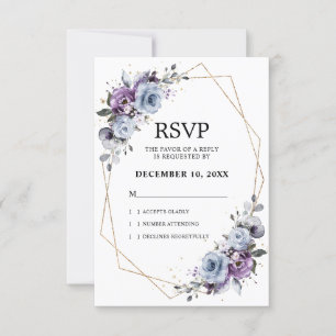 Cartons Réponse Mariage Fleurs de Lilas Bleu Poussiéreux Navy